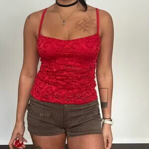 Red lace tank top cherry